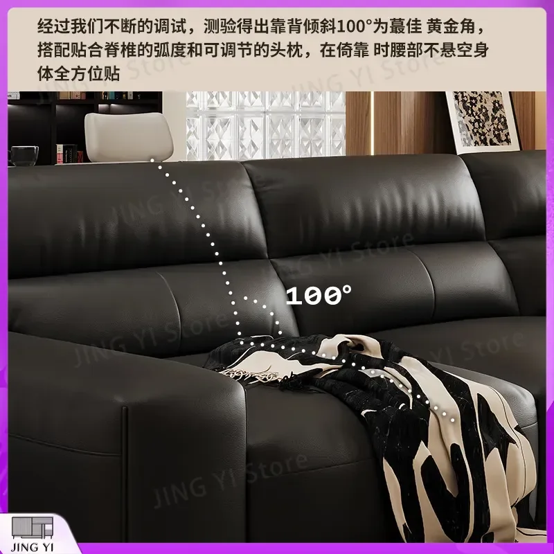 First Layer Cowhide Sofa Living Room 2026 New Large Black Leather Sofa Straight Row Retro Tofu Block Design