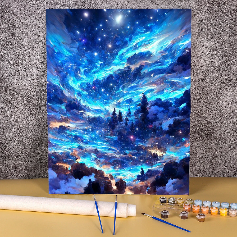 Diy Painting By Numbers For Adults Kits Abstract Galaxy Landscape Acrylic Paint On Canvas Number Painting For Diy Gift 40x50cm