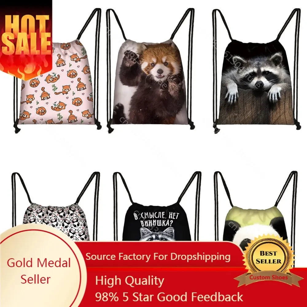 

Cute Animal Raccoon Red Panda Drawstring Bag Women Backpack Teenager Rucksack Girls Shoulder Storage Bag for Travel Shoes Holder