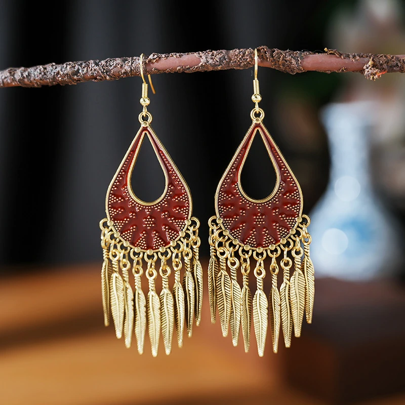 Vintage Ethnic Bohemian Earrings For Women Carved Geometric Boho Beads Tibetan Silver Color Tribe Drop Dangle Earrings Jewelry