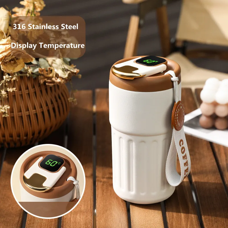 Garrafa Térmica Inteligente de 450ml com Display Digital LED de Temperatura, Copo de Café em Aço Inoxidável, Caneca Térmica Portátil para Negócios
