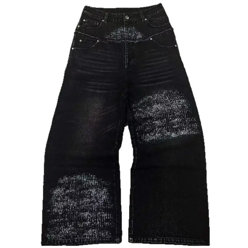 

Oversized Splash Print Jeans Women Black High Waist Cropped Wide Leg Y2K Casual Pants 2026