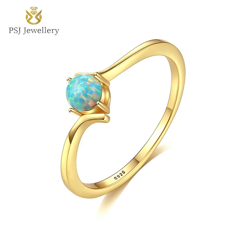 

PSJ Fine Jewelry Rhodium / Gold Plated Opal Stone Promise Solitaire 925 Sterling Silver Engagement Rings for Women