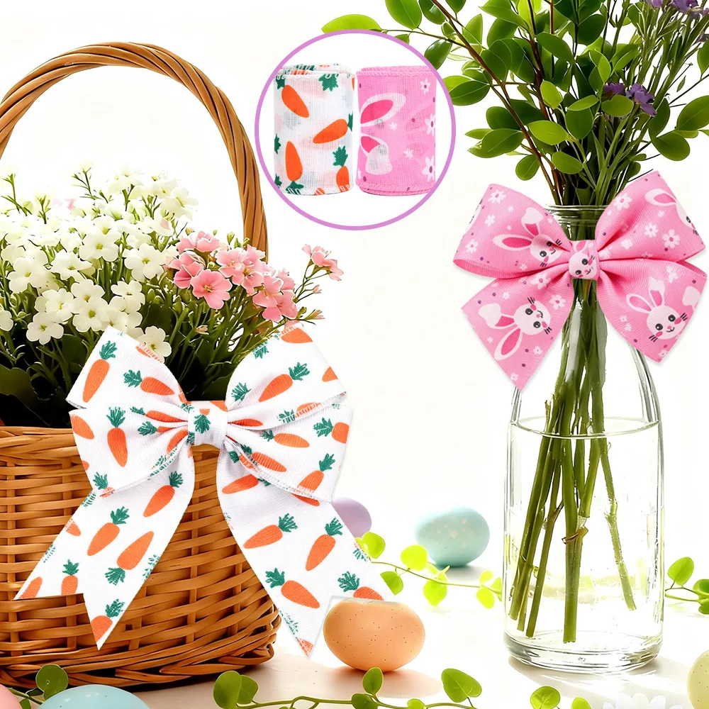 Easter Ribbon Vibrant Easter Egg Ribbon Cartoon Rabbit Ribbon Embroidered For Floral Arrangements Easter Wreaths