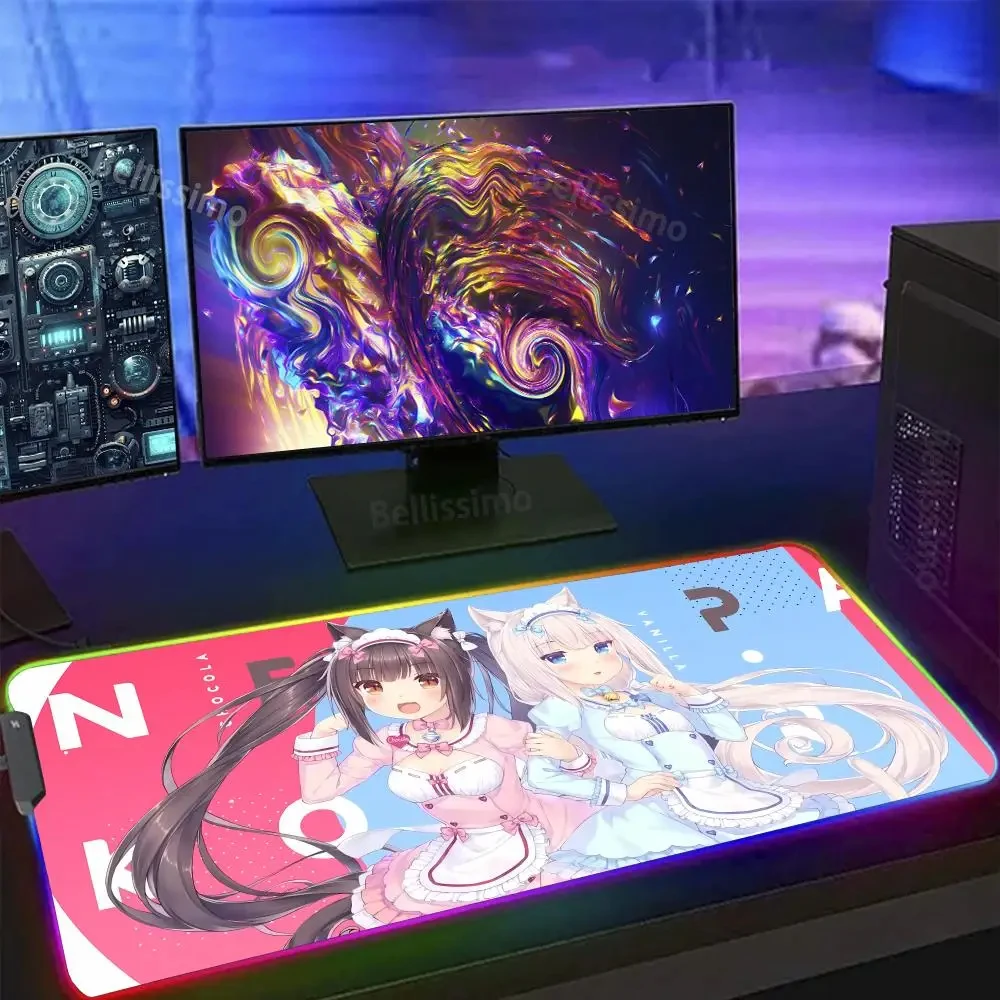 RGB Keyboard Laptop Computer Mat Escritorio  Anime Nekopara Coconut LED RGB ESports games Uniform Sexy Girl Kawaii Big Mousepad