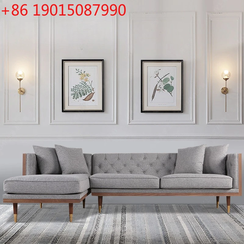 

Solid wood simple fabric sofa double combination cotton and linen seat cushion can be customized