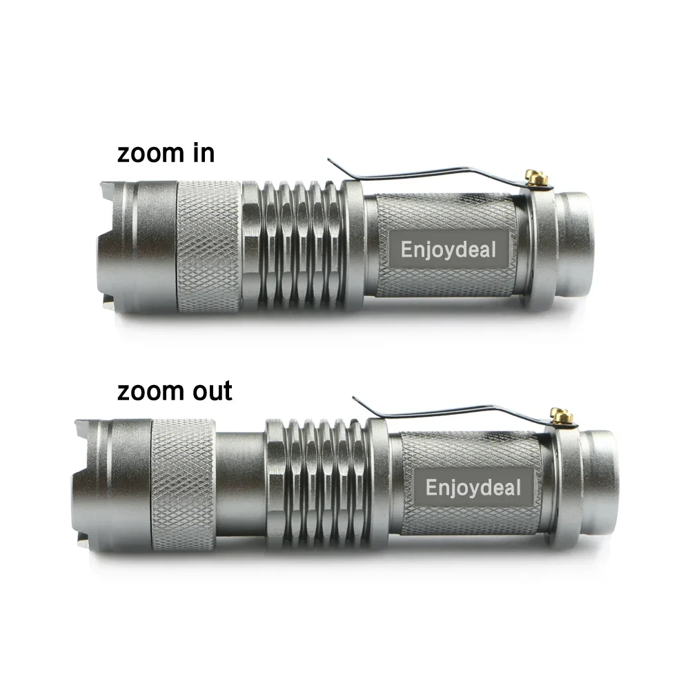 Mini 2000 Lumens LED Adjustable Zoom Focus mini Flashlight Torch Lamp Camping Light Sliver/black Use AA/14500 Battery