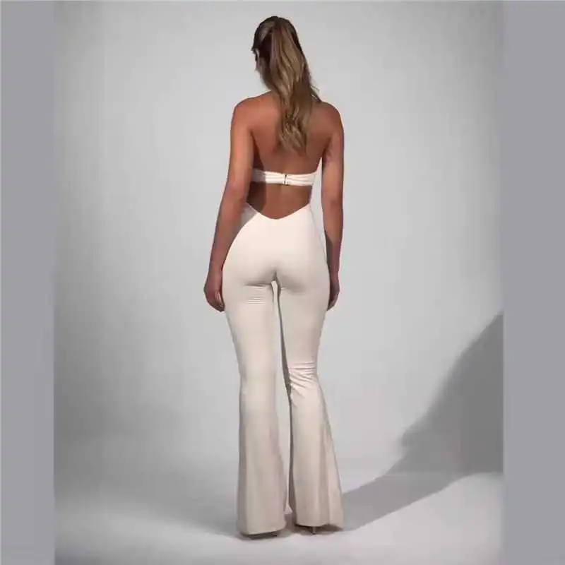 Kombinezon na lato 2026, jednolity kolor, głęboki dekolt w kształcie litery U, elastyczny, obcisły, seksowny, bez rękawów.