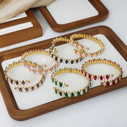 Stainless Steel Bracelets With Shiny Multi Color Zircon For Women 18k Gold Plated Waterproof Luxury Women's Bracelet Cuff Bangle