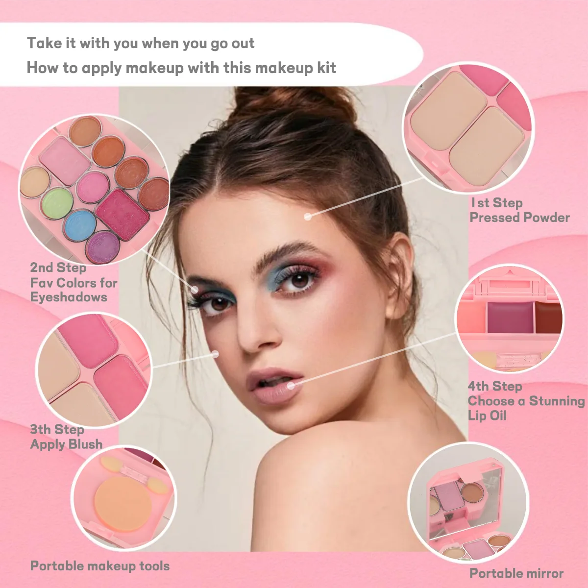 18-Farben-Komplett-Multifunktions-Make-up-Set, perlmuttartiger, mattierter Lidschatten + Rouge + Lippenstift + Puder + Make-up-Pinsel + Puff + Spiegel, unverzichtbare Make-up-Palette für den täglichen Gebrauch, Farben: Lila, Gold, perfektes Geschenk für Frauen