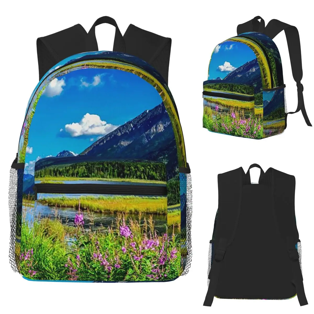 

God's Country - Summer In Alaska Student Backpack School Bag Hiking Travel Daypack for Boys Girls Fashion Bookbag Shoulder Bags