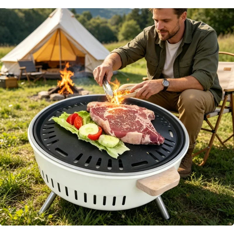 Ensemble complet de barbecue familial, réchaud rond portable, équipement de camping en plein air, pour faire bouillir du thé, équipement de barbecue