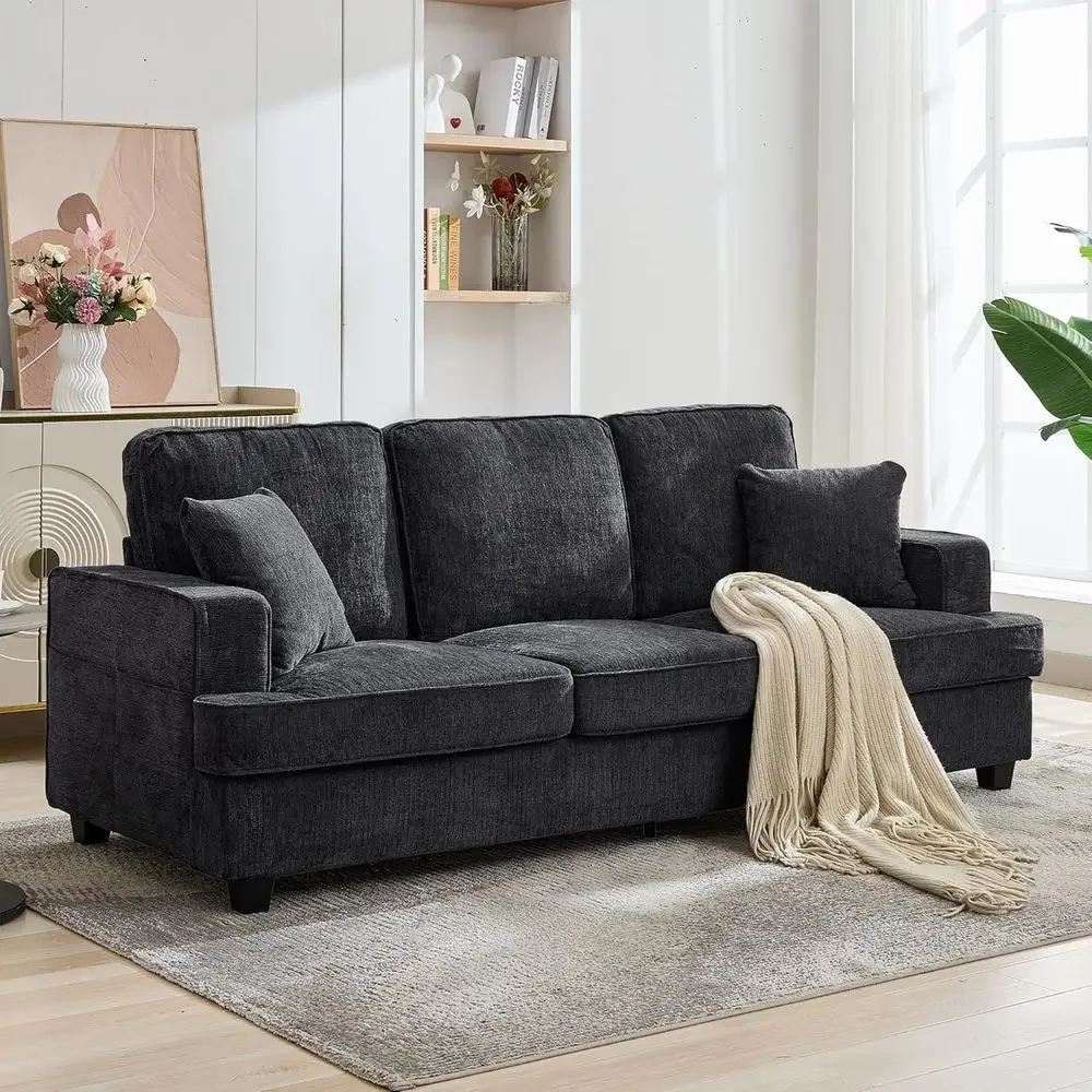 3 Seater Deep Seat Sofa in Grey Chenille for Comfortable Living and Bedroom