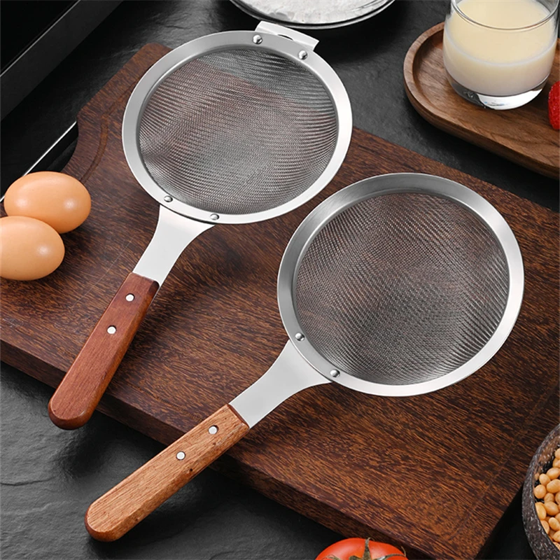 304 Stainless Steel Skimmer Filter Spoon Wooden Handle Strainer Sieve Hot Pot Colander Kitchen Cooking Tool Vegetables Filtering