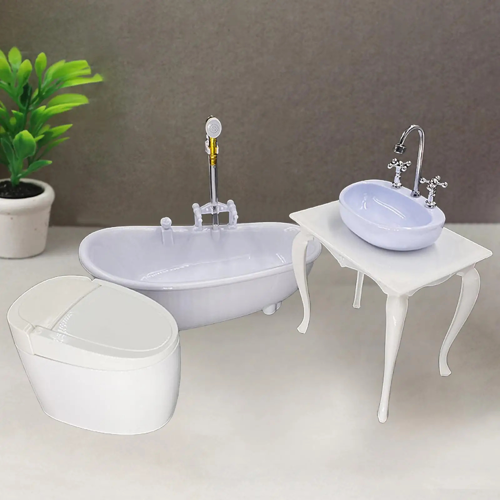 1/6 Scale Bathroom Accessories Model Bathtub Toilet Washstand Model for 12in Doll Props Doll Model Doll House Scene Accessories