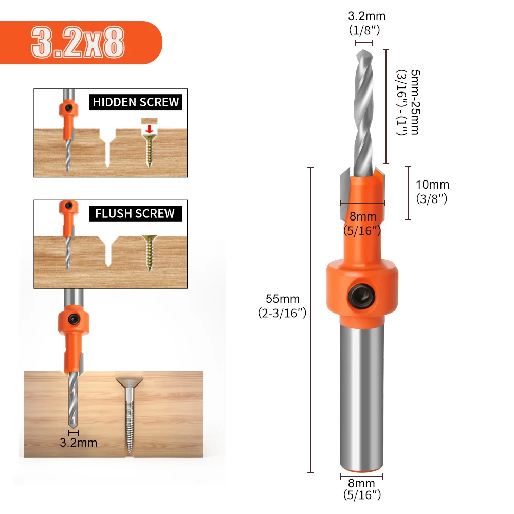 Forstner Bit HSS Verzinkboor Boor Houtbewerking Router Bit 8mm Schacht Frees Schroef Extractor Sloop Hout Boren