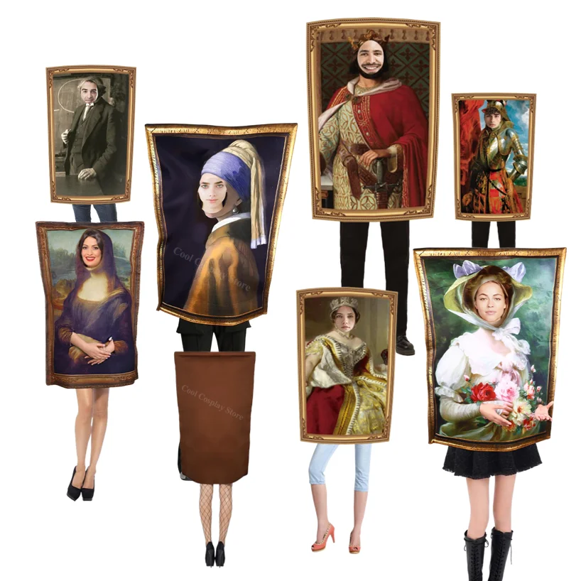 

Halloween Costume Funny Einstein Mona Lisa Mural Costume For Adult Unisex Sponge Jumpsuit