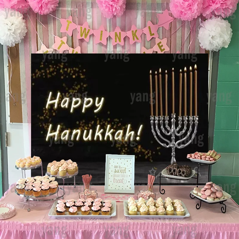 Candle Menorah Party Decoration Laeacco Happy Rosh Hashanah Hanukkah Vintage Festival Poster Bread Background Backdrops Banner