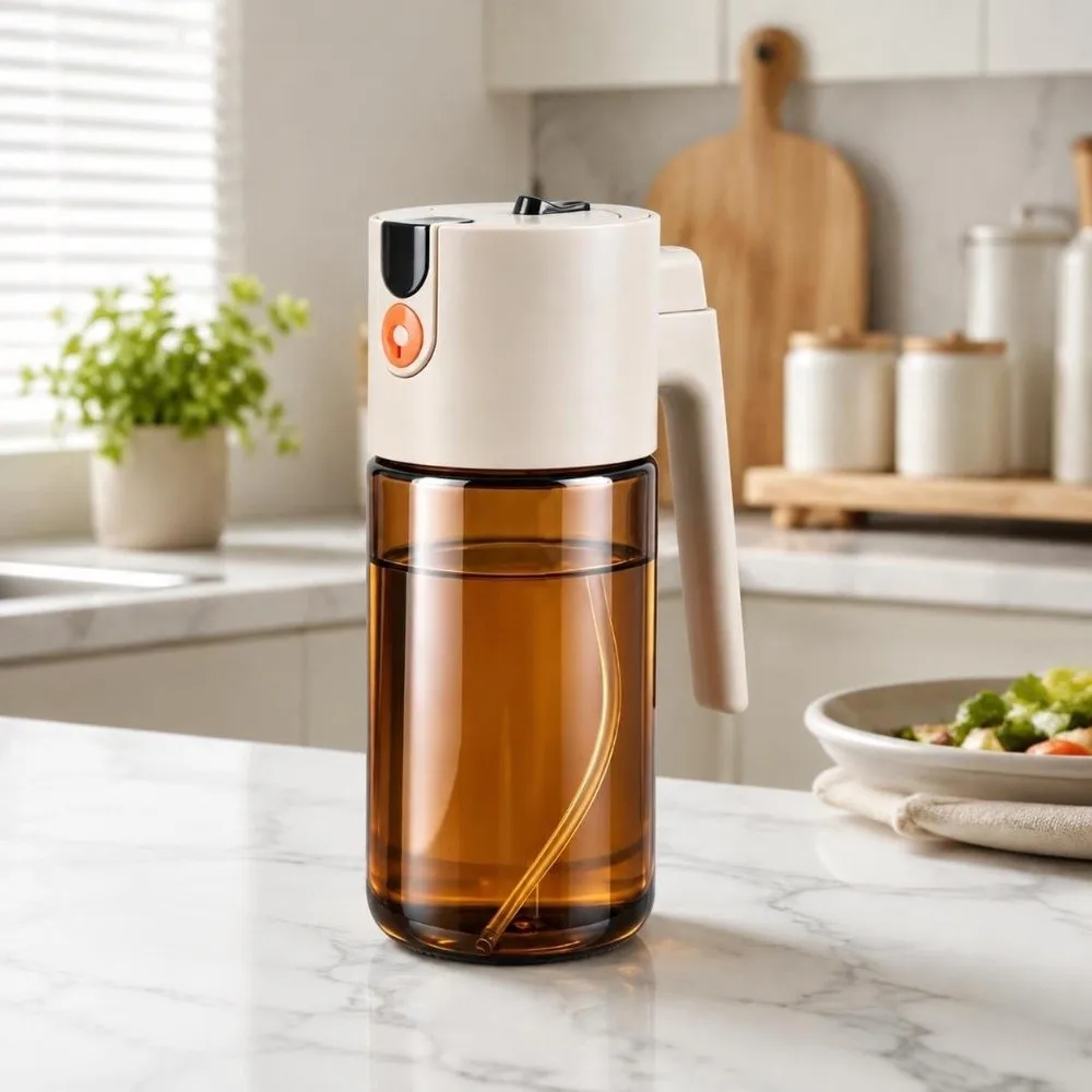 Kitchen Accessories Dual-Use Spray Oil Dispenser Spray & Pour 600ml Oil Bottle BPA-free Atomization Condiment Bottle Barbecue