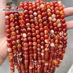 Cuentas espaciadoras sueltas redondas de ágata a rayas de encaje rojo de Color teñido de piedra Natural, accesorios de pulsera Diy, 4 MM, 6 MM, 8 MM, 10 MM, 12MM