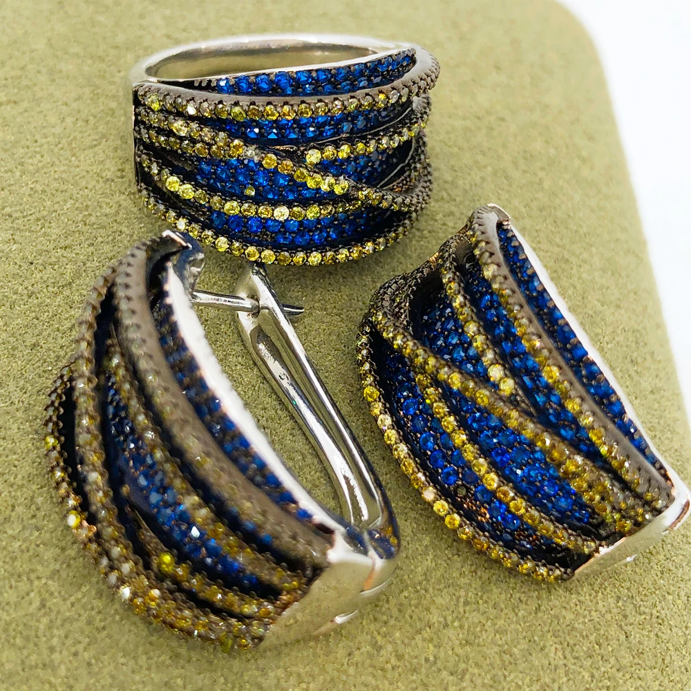 

Missvikki Luxury Multicolor Cute Hoop Earrings Ring Jewelry Set For Women Wedding Party Full Zircon Accessories High Quality