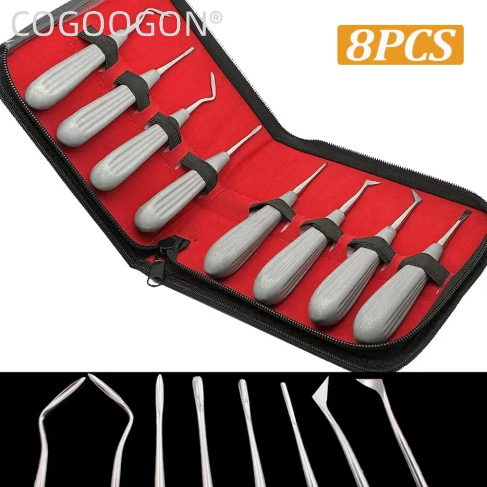 

8Pcs Frosted Dental Elevator Frosted Non-Slip Handle Dental Luxating Lift Elevator Kit Curved Root Tooth Extraction Dental Tools