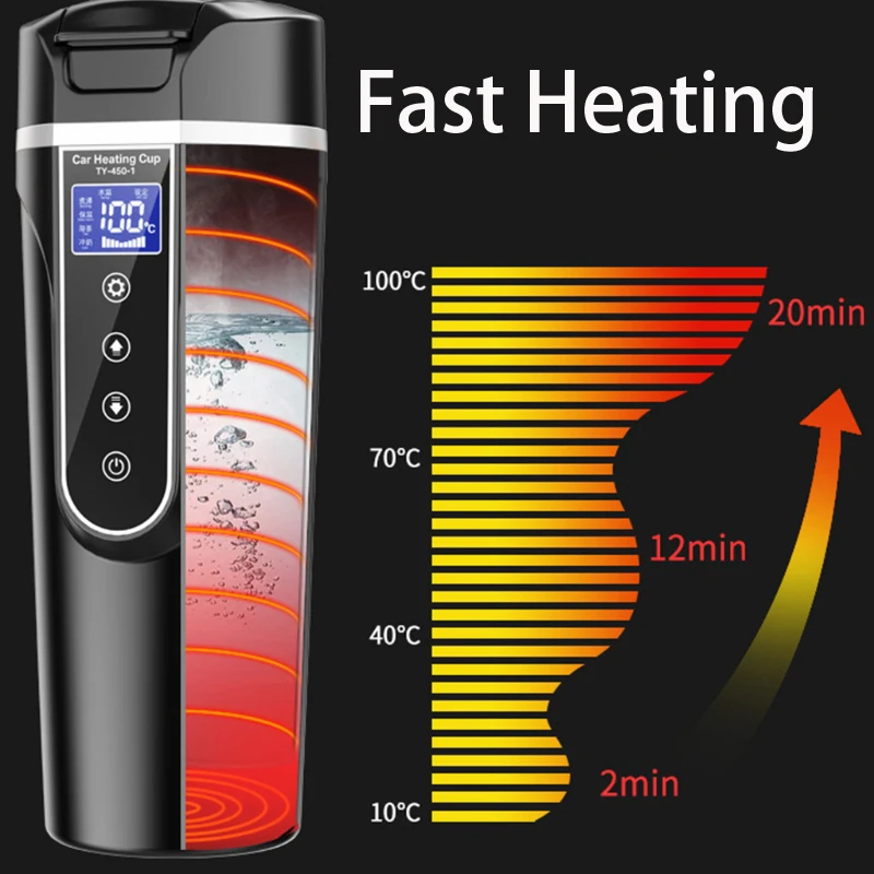 Portable Car Heating Cup Stainless Steel Touch Screen Digital Display Water Warmer Bottle Thermos Cup 12V/24V 500ml Car Kettle