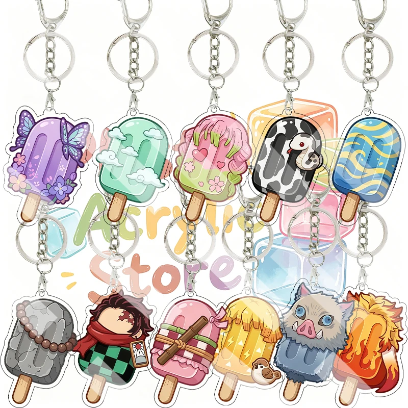 Demon Slayer Ice Cream Shaped Acrylic Keychain Shinobu Kocho Tanjiro Kamado Creative Anime Pendant Backpack Charm Gifts for Fans