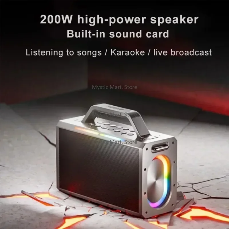 200W Powerful Speaker Outdoor Karaoke Set Built-in Sound Card Portable Wireless Bluetooth Subwoofer Soundbox