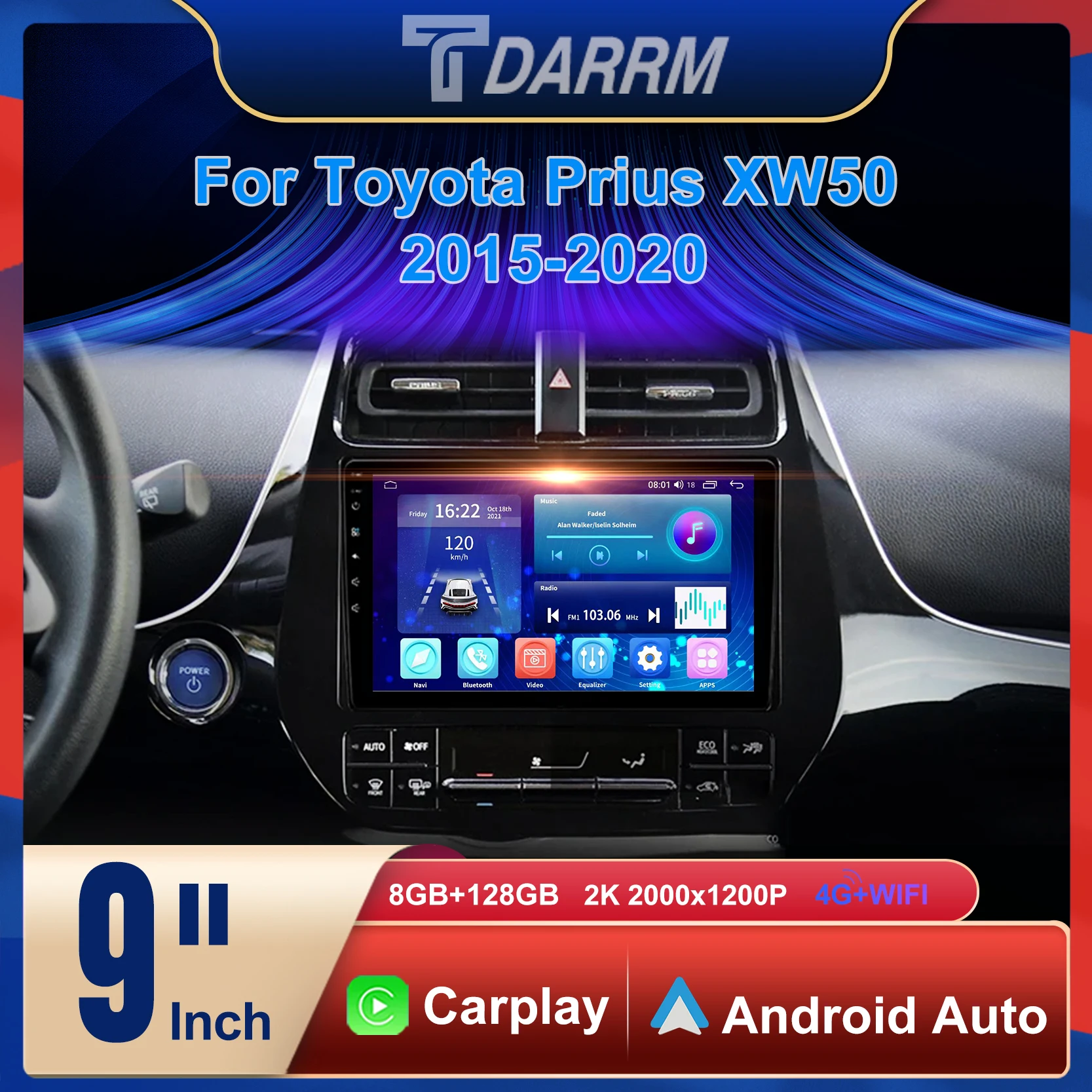 

For Toyota Prius XW50 2015-2020 9 inch Car Autoradio Player GPS 4G Carplay 2K Stereo DSP Android 12 Multimedia Carplay Auto DVD