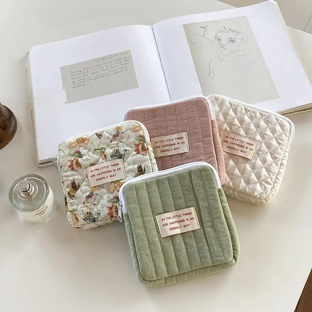 Flower Pendant Sanitary Napkin Storage Bag Korean Style Ox Cloth Cosmetic Bag Small Item Bag Data Cable Storage Bag