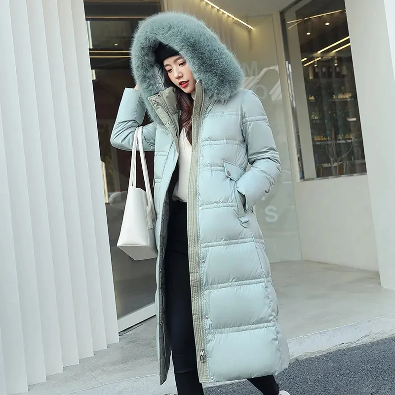 New Winter Jacket Parkas Women Fur Collar Down Cotton Jacket Hooded Long Parka Warm Female Cotton Padded Jacket Casual Outwear