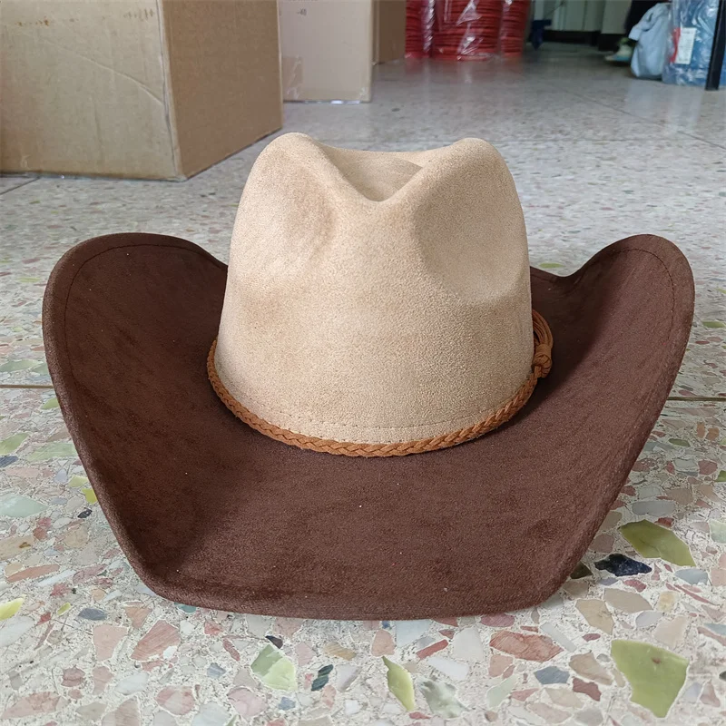 Cowboy hat suede hat two-tone patchwork Cowboy hat autumn and winter women's felt hat wide-brimmed hat British style men's hat