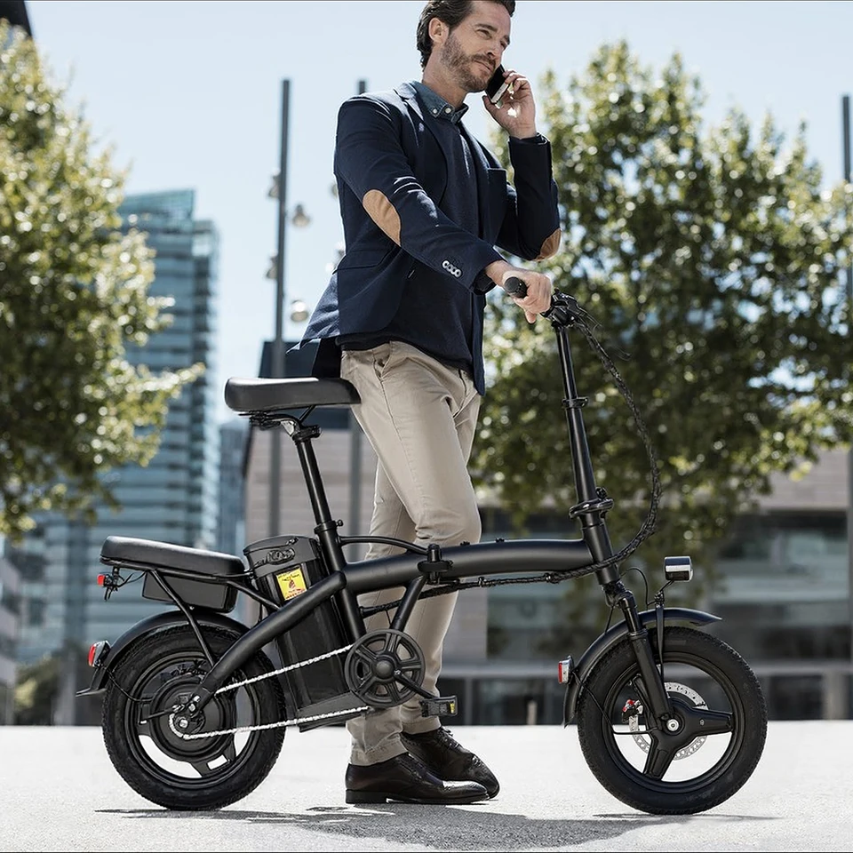 Adult and adolescent folding electric bicycles, 14 inch 500W 24MPH 48V 10Ah battery, 3-level pedal assist, 14 inch foldable mini image 6