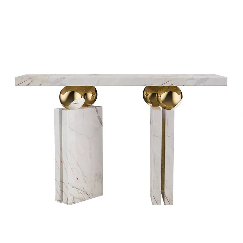 Italian Luxury Marble Entryway Table Rectangular Narrow Console Table Stainless Steel Wall Table for Living Room Hallway Decor