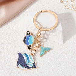 Cute Cartoon Whale Fish Tail Planet Keychains Ocean Life Animals Key Rings For Women Men Friendship Best Gift Handmade Jewelry