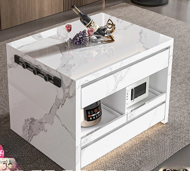 

Minimalist single rock slab middle island integrated restaurant small apartment narrow guide island head tea island cabinet