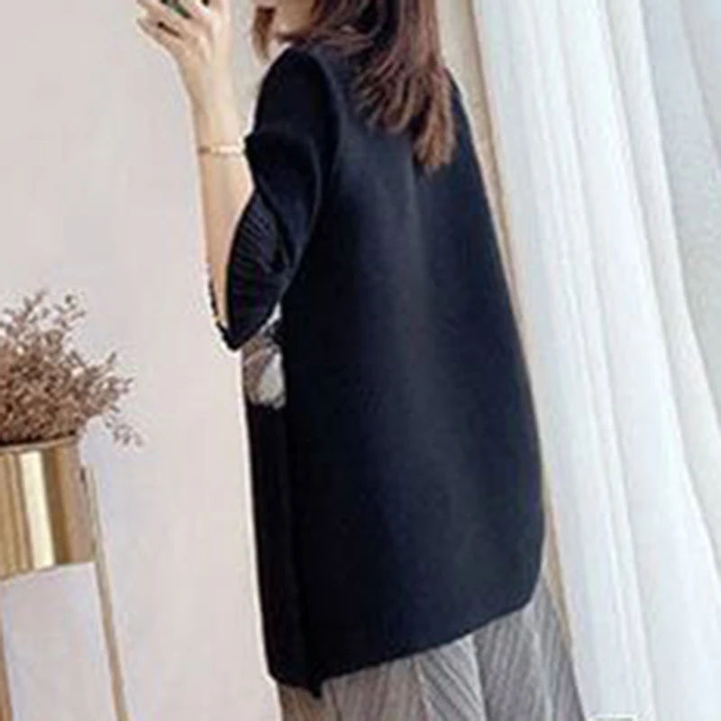 Pleated Top Women\'s Spring High end Loose Fit Large Fashion Printed 3/4 Sleeve T-shirt harajuku women clothes
