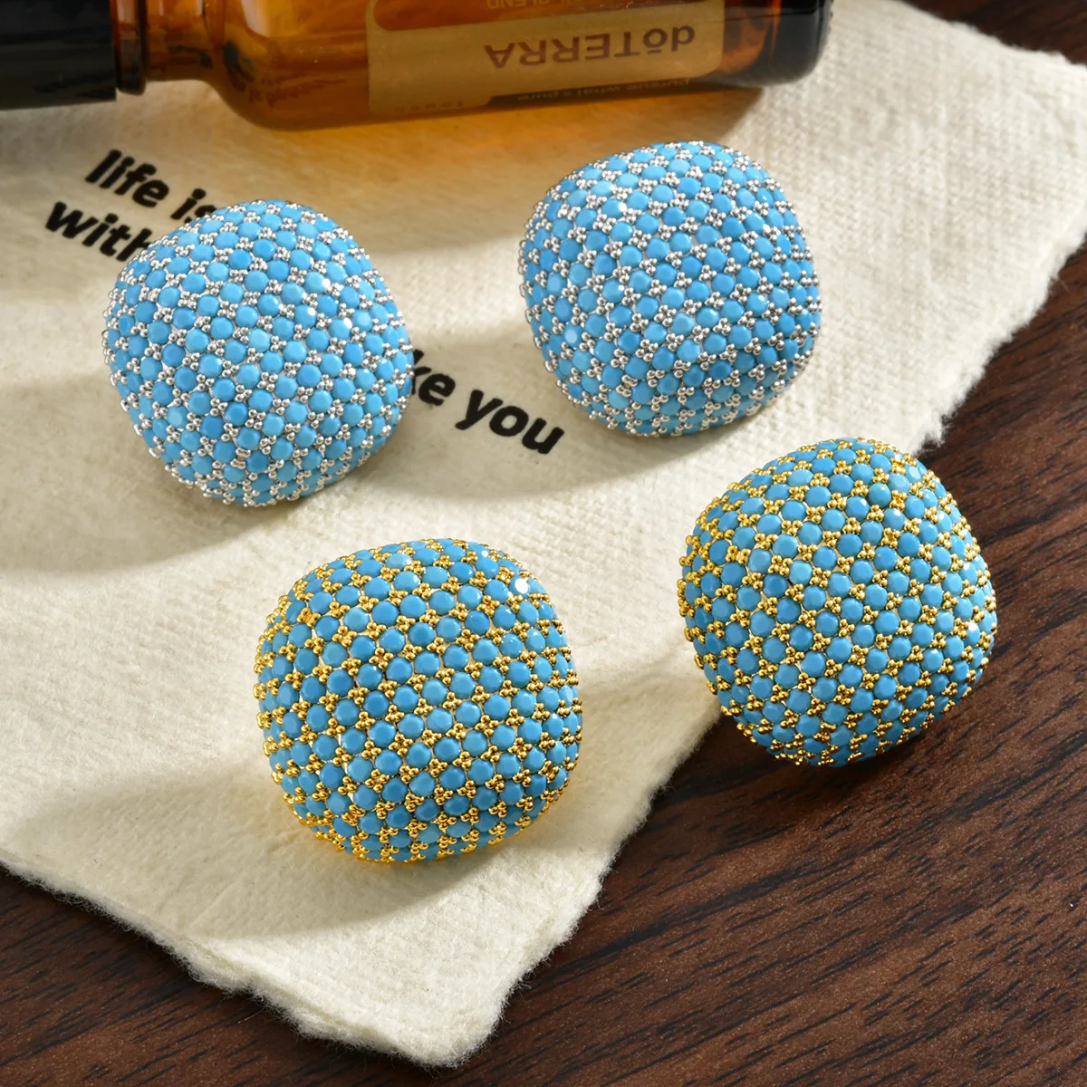 Medieval vintage turquoise square stud earrings personality temperament retro earrings light luxury high sense fashion earrings