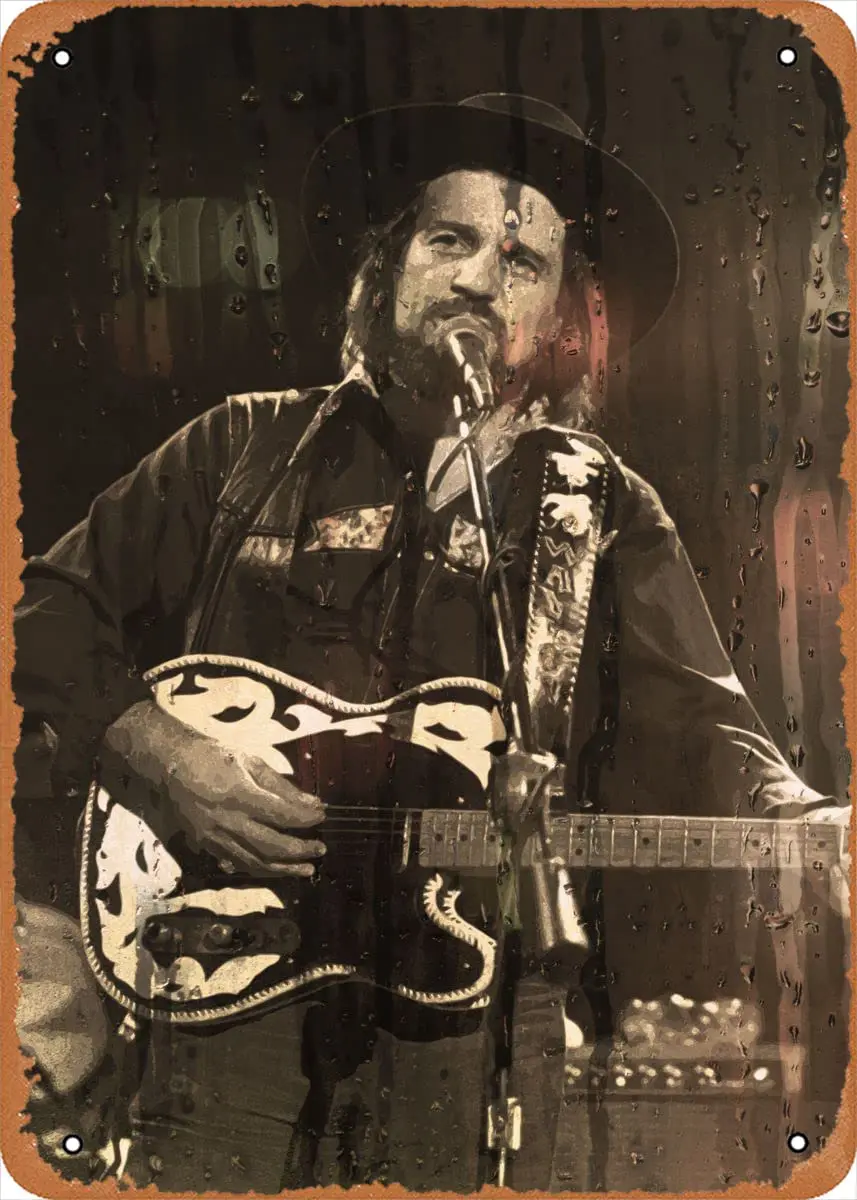 Country Music Waylon Jennings Metal Tin Sign Poster Vintage Art Wall Decor 12 x 8 inch