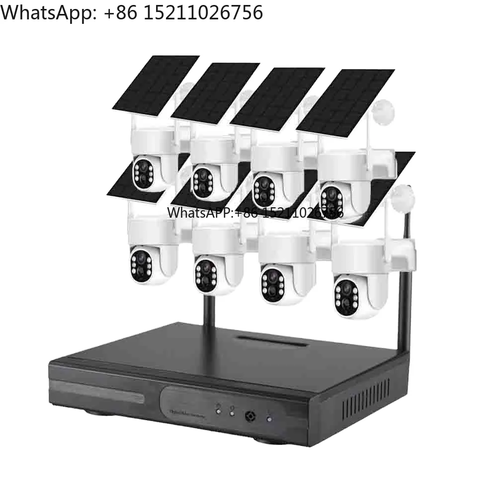 Eseecloud 4MP 4CH Solar System Security DVR Kit 8CH Wireless NVR Pan-Tilt CMOS Low Power Consumption Solar PTZ Camera Set