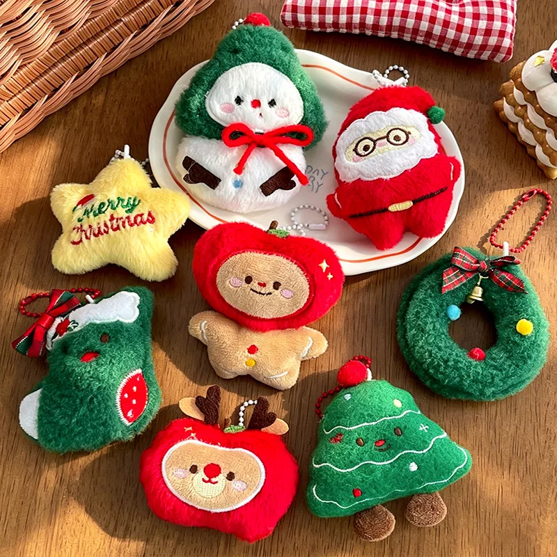 9pcs/Set Chrismas Plush Keychain Santa Claus Snowman Soft Cute Backpack Bag Pendant Chain Charms Keyrings Party Chrismas Gifts - view 2