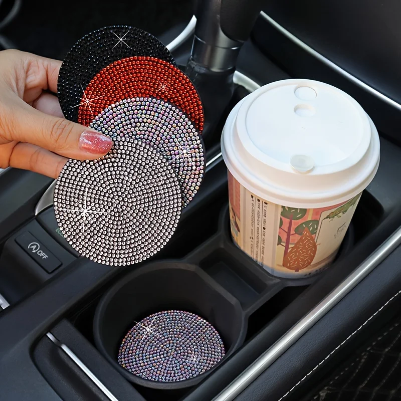 2PCS Diamant eingelegte Auto-Wasserbecher-Pad, Auto-Innendekoration, kreisförmige Anti-Rutsch-Pad aus Silikon, weiches Gummi voller Diamanten