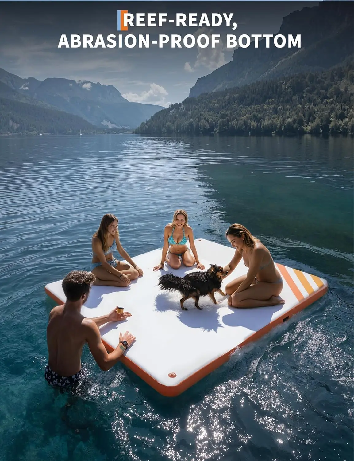 Inflatable Pontoon Dock, Thicken Air Dock Floating Platform, Inflatable Pontoon with Nonslip Surface and Rope Ladder, Lake Float