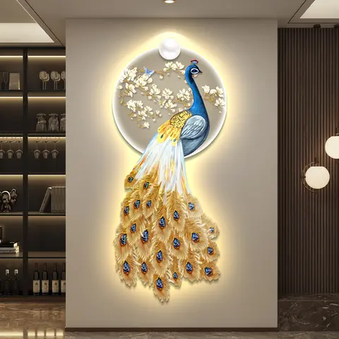 Led Lights Peacock Entrance Decorative Paintings Hanging Murals In The Hallway Night Light Wall Sconce Lamp Bedroom Lamps Home