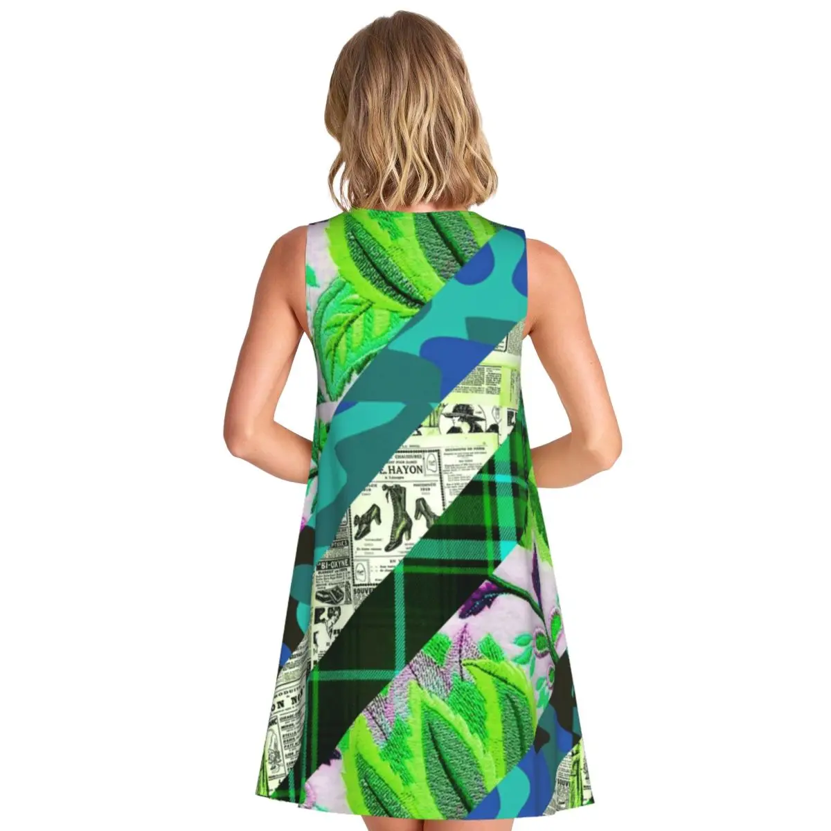 Funny Newspaper Casual Dress Flowers Strips Print Sleeveless Sexy Dresses Ladies O Neck Dress Summer Graphic Clothes Gift Idea
