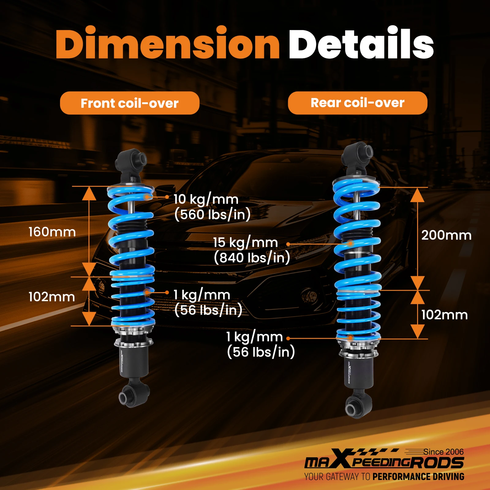 طقم دعامات تعليق كويلوفيرز قابلة للتعديل مكونة من 24 مستوى لسيارة دودج فايبر 1992-1995 #4