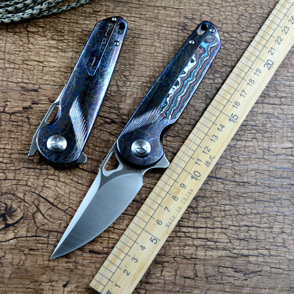 Y-START Pocket Folding Knife 154CM Blade Carbon Fiber Anode Titanium Handle Outdoor Camping Gift Collection LK5032C