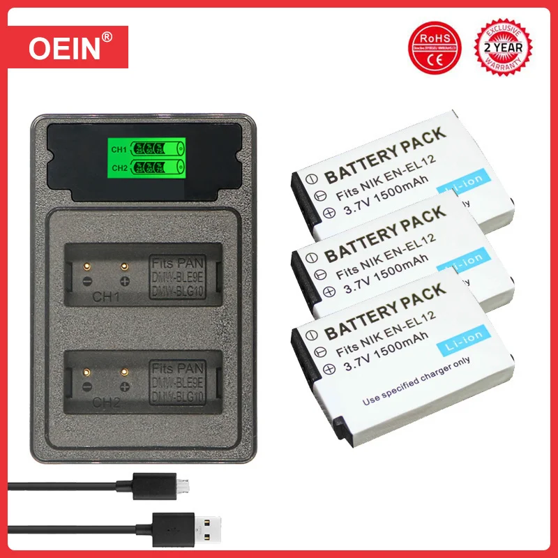 4Pcs EN-EL12 ENEL12 EN EL12 Camera Battery + LCD USB Charger for Nikon Camera Coolpix S9900 S9700 AW120 S9500 AW110 S70