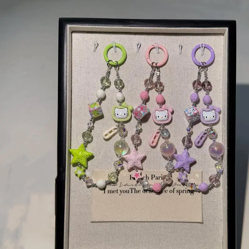 โซ่โทรศัพท์ลูกปัดเคลือบ Hello Kitty |   Rhinestones ชุดมือพร้อมจี้ป้องกันรอยขีดข่วนแบบนุ่ม